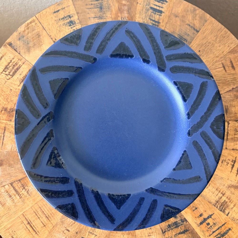 Pfaltzgraff 9 Matte Blue Geometric Tribal Pattern Ceramic 8 Inch  Dessert Plates
